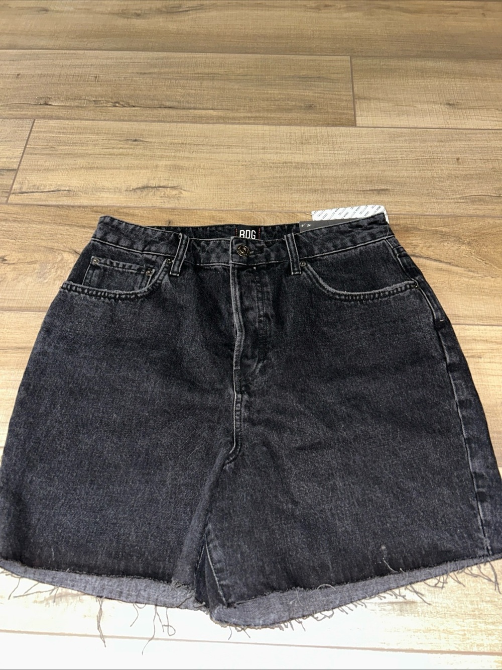BDG Long Inseam Shorts High Rise Raw Hem Coastal Cowgirl Beach Black Women 32
